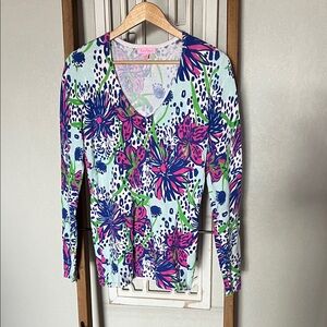 Lilly Pulitzer Floral V-Neck Sweater Medium M